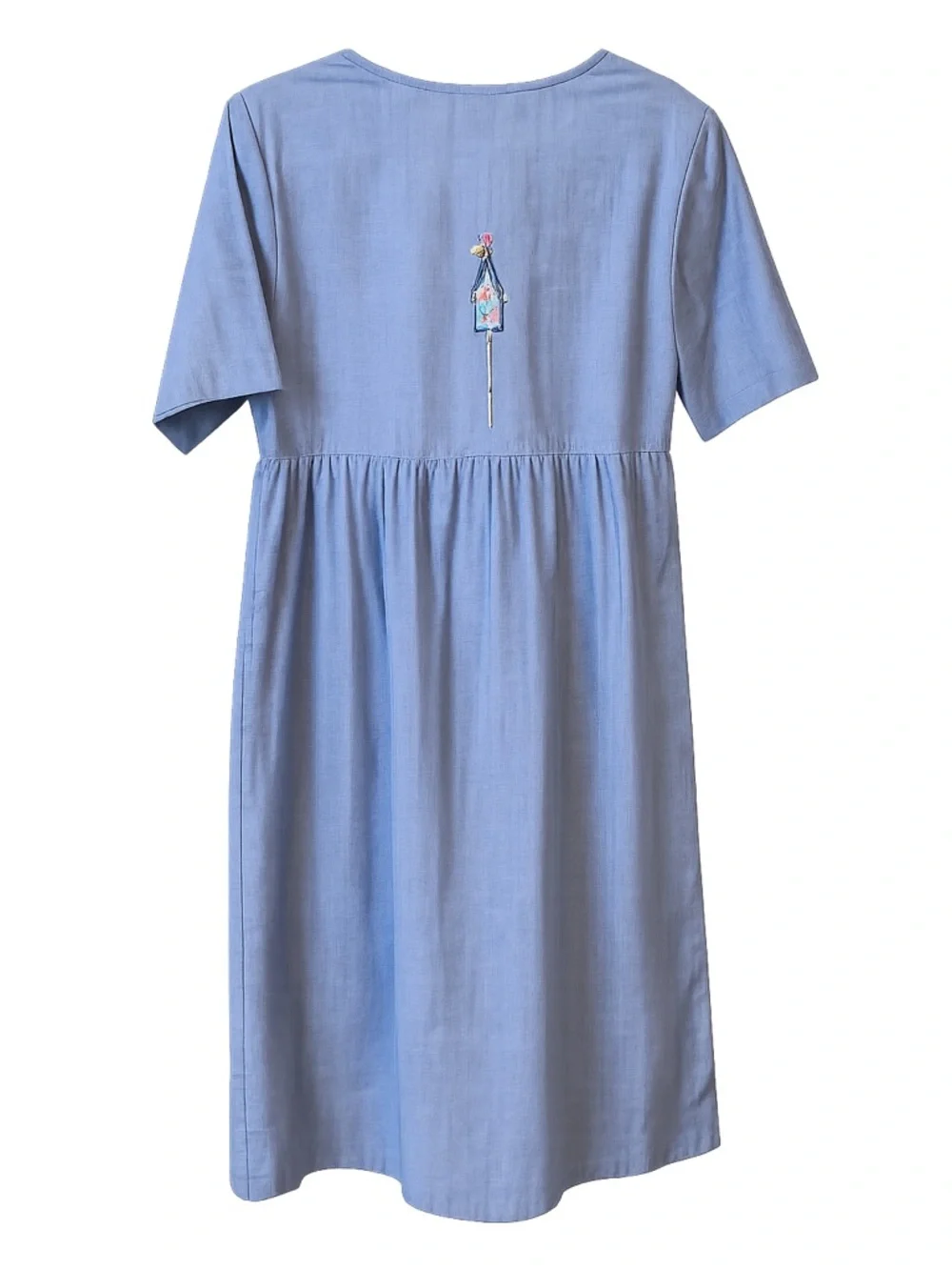 Bechamel Lavender Blue Button-Front Dress with Pink and Yellow Floral Embroidery - Picture 3 of 3